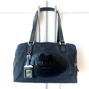 Vintage Prada Tessuto Nylon Jacquard Boston Bowling bag with Big Logo